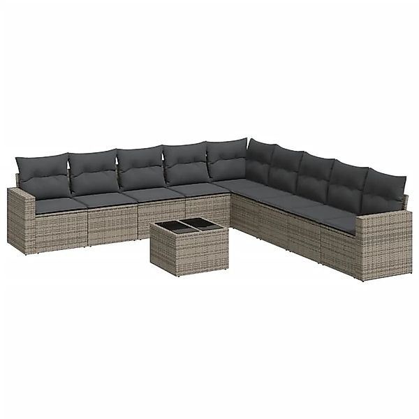 vidaXL 10-Tlg Garten-Sofagarnitur mit Kissen Grau Poly Rattan 3251437 günstig online kaufen