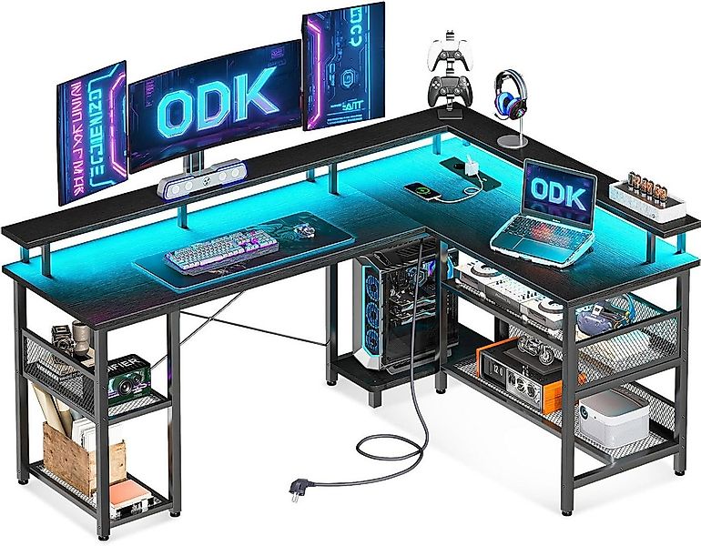 ODK Eckschreibtisch Groß mit Netzablage, Schwarz 168×120cm günstig online kaufen