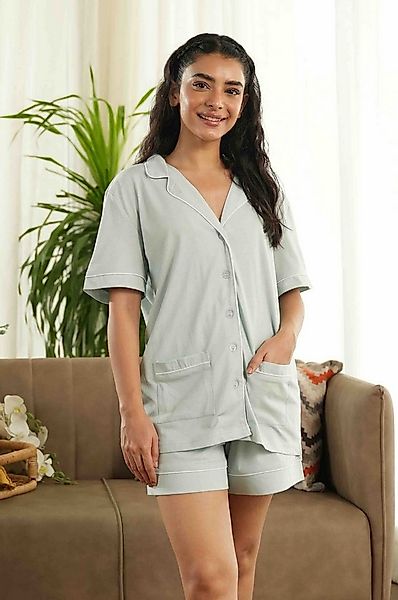 SNOOZE OFF Shorty Damen Pyjama 2-teilig aus 100 % Baumwolle in Mintgrün mit günstig online kaufen