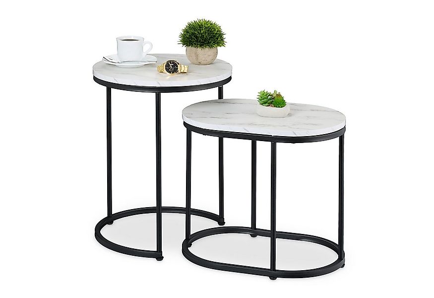 relaxdays Satztisch 2er Set Marmoroptik & Metall (2-St), Weiß-Schwarz günstig online kaufen