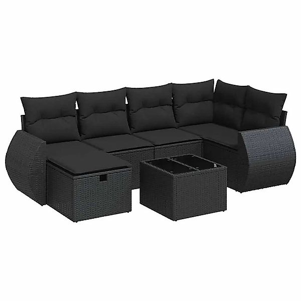 vidaXL 7-Tlg Garten-Sofagarnitur mit Kissen Schwarz Poly Rattan 3325591 günstig online kaufen