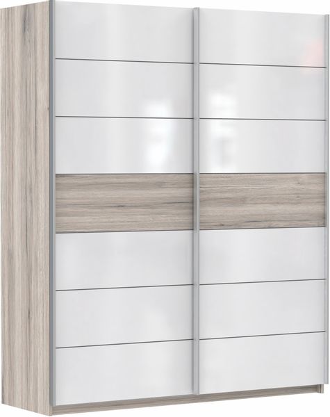 FORTE Schwebetürenschrank "Rondino" mit weißen Hochglanz-Absetzungen günstig online kaufen