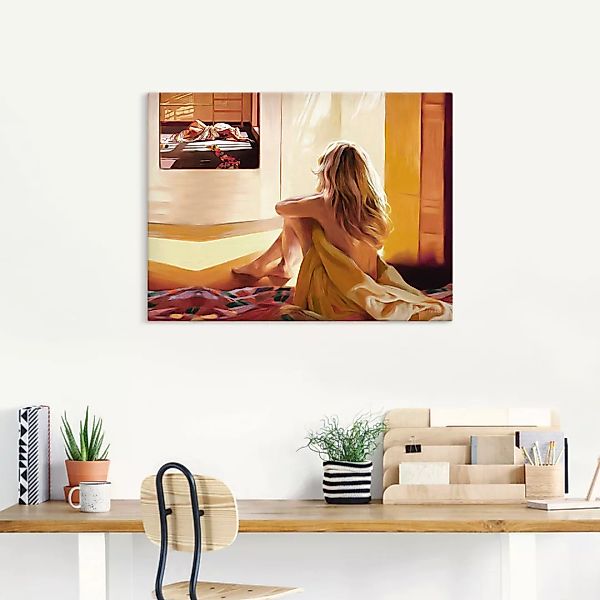 Artland Wandbild "Blondes Mädchen sitzt auf dem Bett", Bilder von Frauen, ( günstig online kaufen
