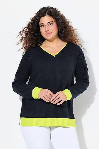Ulla Popken Strickpullover Pullover Neon-Bündchen V-Ausschnitt günstig online kaufen