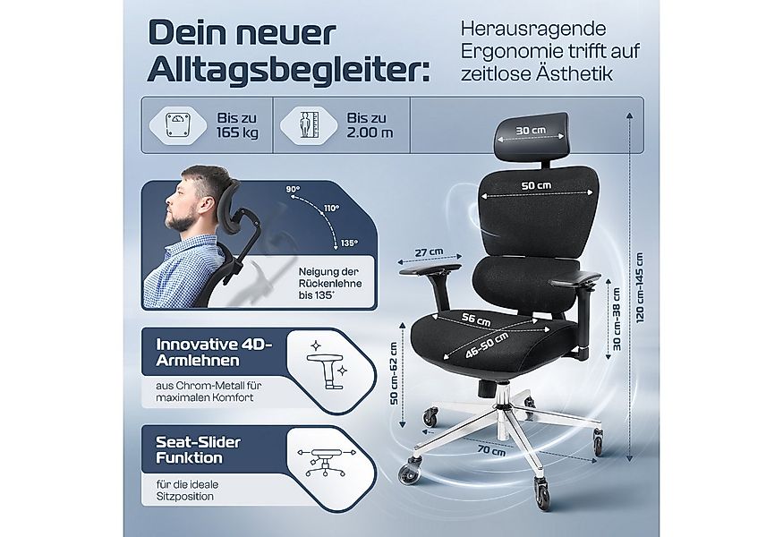 CLOUVOU Bürostuhl Ergonomisch, Schreibtischstuhl bis 150 kg - Testsieger (P günstig online kaufen