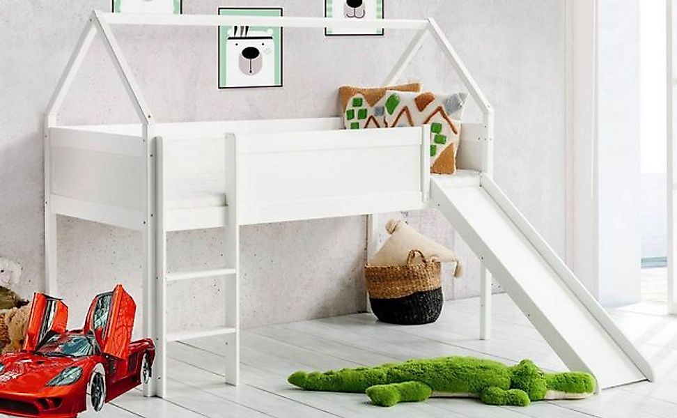 Homeline Etagenbett Hausbett Etagenbett Kinderbett Weiss Hochbett Rutsche M günstig online kaufen