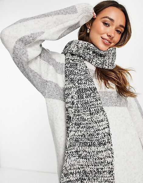 ASOS DESIGN – Langer Schal mit verschiedenen Strickmustern in Schwarz-Weiß- günstig online kaufen