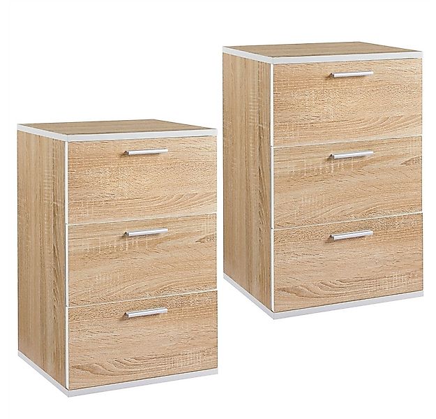 Yaheetech Nachttisch Beistelltisch (2-St), Nachtschrank mit 3 Schubladen, 4 günstig online kaufen