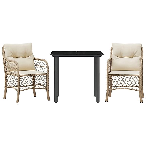 vidaXL 3-Tlg Bistro-Set mit Kissen Beige Poly Rattan 3212145 günstig online kaufen