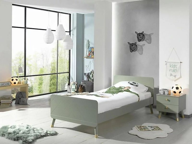 Natur24 Kinderbett Set BILY Einzelbett mit Nachtkonsole MDF Grün günstig online kaufen