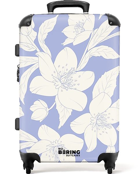 NoBoringSuitcases.com© Hartschalen-Trolley Hellviolett mit weißen Blüten günstig online kaufen