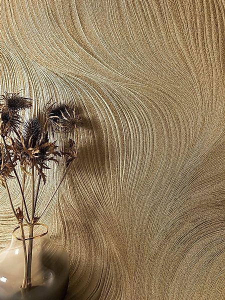 Newroom Vliestapete Kady Gold Tapete Mustertapete Linien, Wellen, Streifen, günstig online kaufen