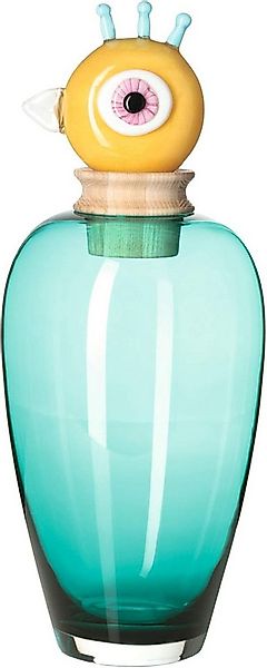 LEONARDO Dekovase aus türkisem Glas 45 cm handgefertigt mit Holz Vogel (Ein günstig online kaufen