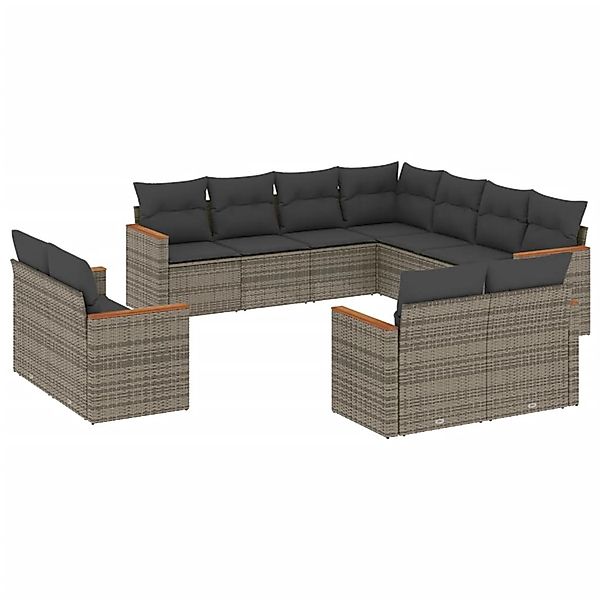 vidaXL 11-Tlg Garten-Sofagarnitur mit Kissen Grau Poly Rattan 3258903 günstig online kaufen