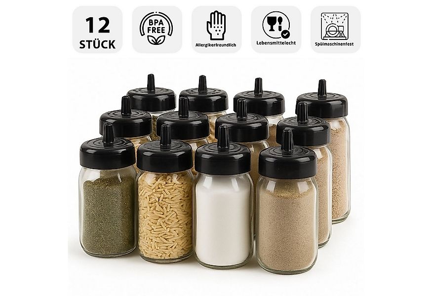 Jungengel Gewürzbehälter Gewürzdosen Set Glas 12-Teilig 330ml Gewürzgläser günstig online kaufen