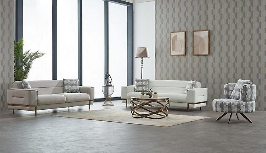 JVmoebel Sofa Garnitur Sofagarnitur Couch Polstersofa Dreisitzer Sessel Gra günstig online kaufen