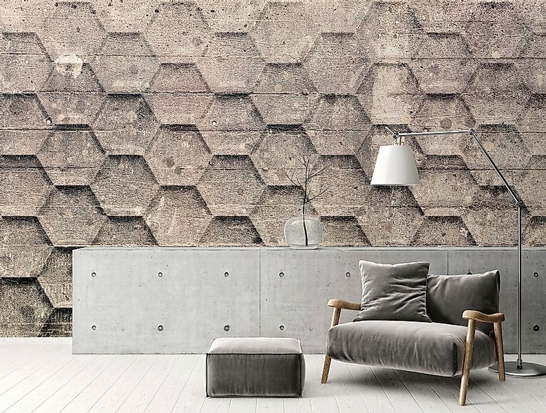Fototapete  3D Abstrakt Modern Grau Beige 5,00m x 2,70m FSC® günstig online kaufen