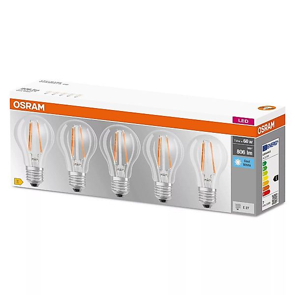 OSRAM LED-Lampe E27 Base CL A 7W 4.000K klar 5er günstig online kaufen
