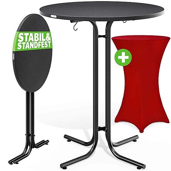Stehtisch Grau 110x80cm + Stehtischhusse Bordeaux Ø80cm günstig online kaufen