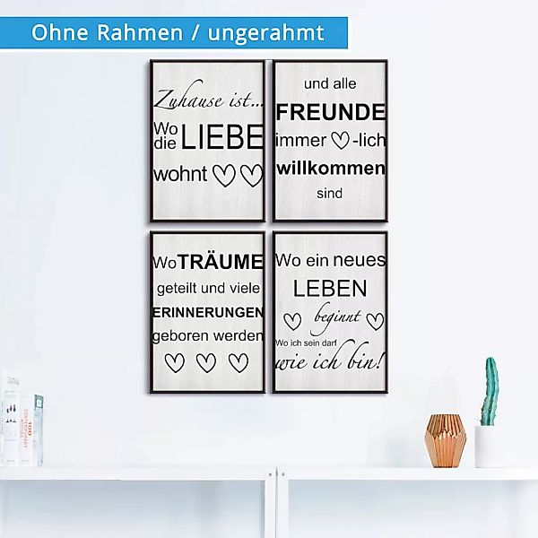 Artland Poster "Wo die Liebe wohnt 1-4", Sprüche & Texte, (4 St.), Poster, günstig online kaufen