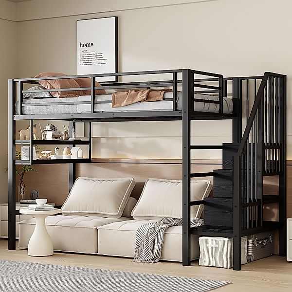 Flieks Hochbett Metallbett 90x200cm mit Einlegeböden günstig online kaufen