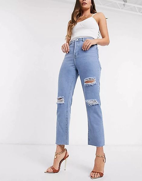 In The Style x Shaughna – Gerade geschnittene Jeans mit Distressed-Effekt i günstig online kaufen
