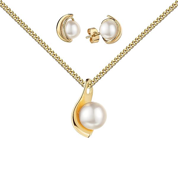 JEVELION Schmuckset Süßwasser-Perlen-Anhänger + 2 Ohrstecker günstig online kaufen