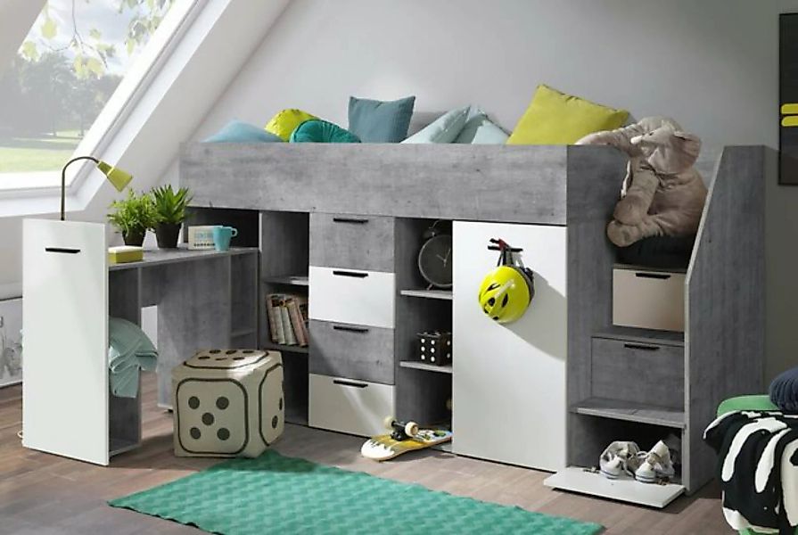 Unique Home Hochbett Kinderbett KON3-P, Hochbett mit Schreibtisch, Schrank günstig online kaufen