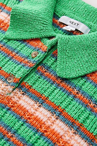 Next Polokragenpullover Kurzärmeliges Strick-Poloshirt mit Streifen günstig online kaufen