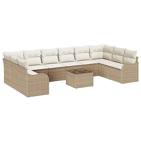 vidaXL Garten-Sofa-Set mit Kissen 11-Tlg Beige Weiß Poly Rattan 3354560 günstig online kaufen