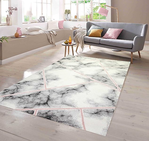 TeppichHome24 Teppich Designer Teppich Marmormuster rosa grau creme, rechte günstig online kaufen