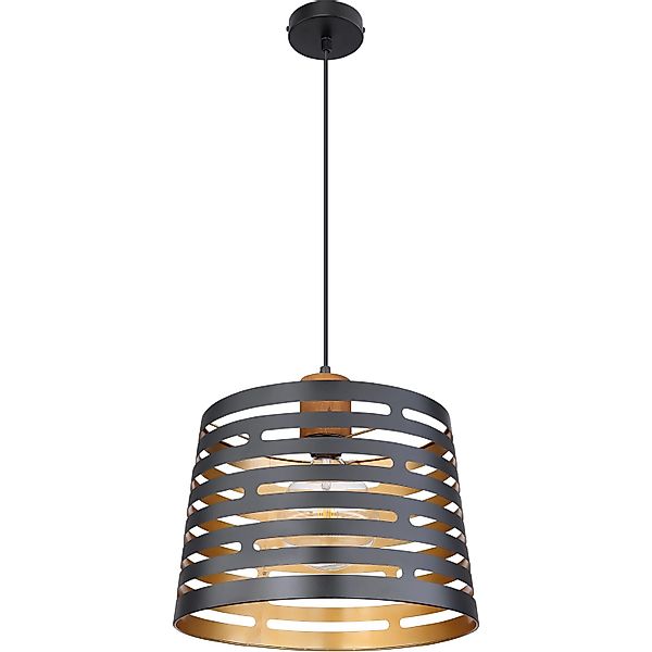 Hängelampe Ablona, Ø 35 cm, schwarz/goldfarben, Metall günstig online kaufen