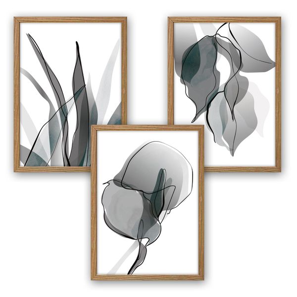 Kreative Feder Poster Floral Grau, Natur günstig online kaufen