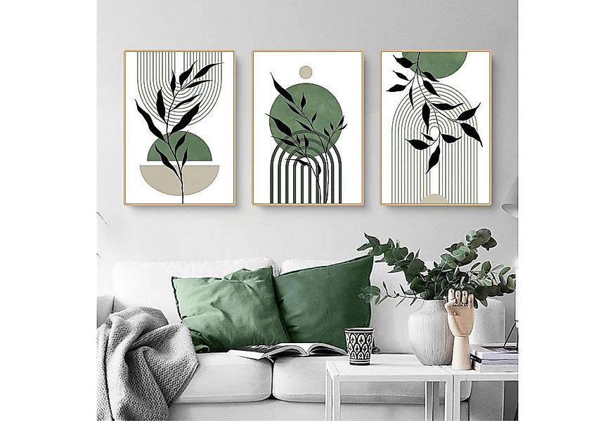Martin Kench Poster 3er Set Premium Poster Grün Blätter, Abstrakt Kunst, Wa günstig online kaufen