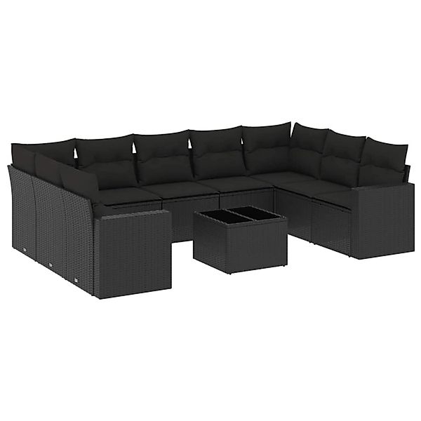 vidaXL 10-Tlg Garten-Sofagarnitur mit Kissen Schwarz Poly Rattan 3219395 günstig online kaufen
