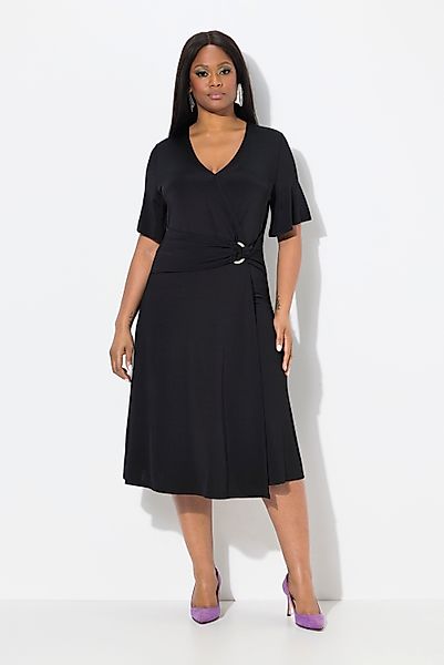 Ulla Popken Midikleid Slinkykleid Drapierung V-Ausschnitt günstig online kaufen