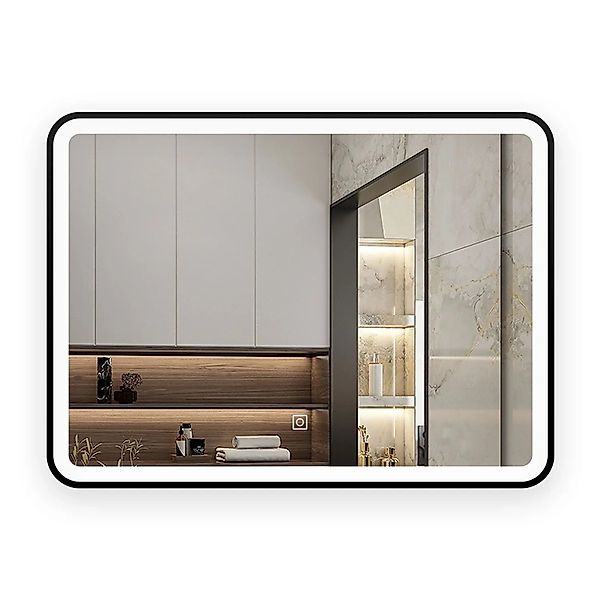 Aica Sanitär Badspiegel Schwarz 90x70 cm Spiegel mit LED Beleuchtung Neutra günstig online kaufen