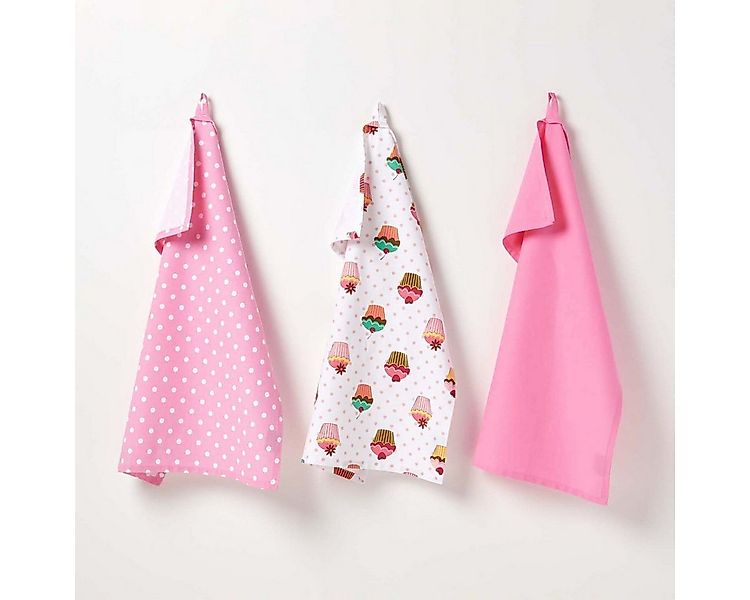 Homescapes Geschirrtuch Geschirrtuch Set 3 tlg Cupcakes günstig online kaufen
