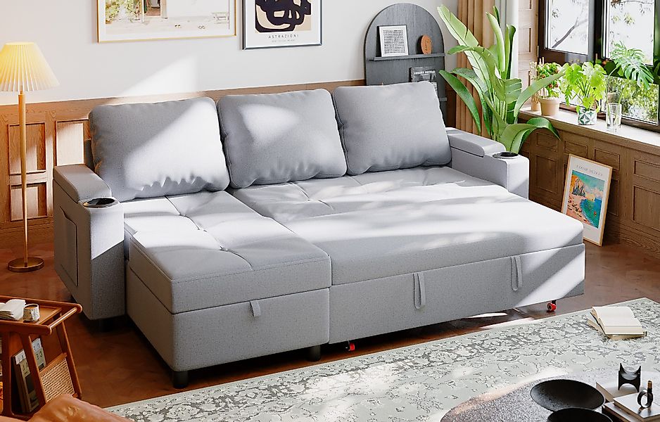 GUNJI Ecksofa Multifunktionaler Stauraum Ausziehbares L-förmiges günstig online kaufen