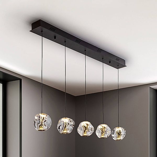 LED-Hängelampe Zaria, 5-fl., schwarz, klar, Metall, Acryl günstig online kaufen