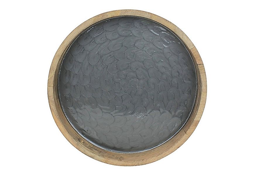 Macosa Home Dekotablett Holztablett Mangoholz Perlmutt Braun Grau 35 cm run günstig online kaufen