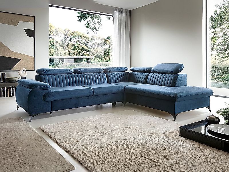 Großes Ecksofa mit Schlaffunktion - Ecke rechts - Samt - Dunkelblau - SAMAR günstig online kaufen