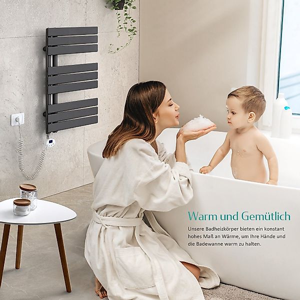 EMKE Elektrischer Badheizkörper Anthrazit mit Thermostat günstig online kaufen
