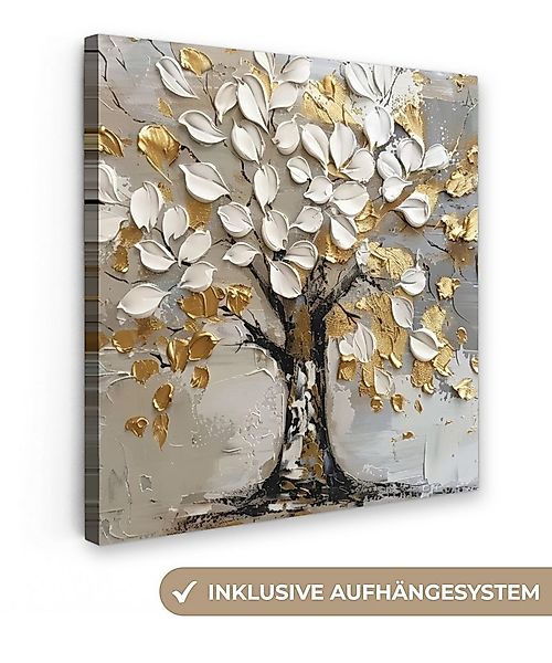 OneMillionCanvasses® Leinwandbild Baum - Beige - Grau - Gold - Abstrakt, Fo günstig online kaufen