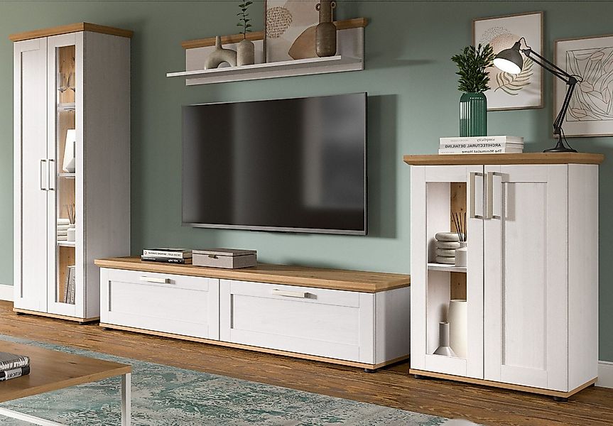 Inn.Furn Wohnwand Mirano, (in weiß Lärche Landhaus und Eiche Artisan, Set 4 günstig online kaufen