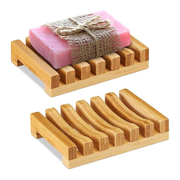 relaxdays Seifenschale 2 x Seifenschale Bambus, günstig online kaufen