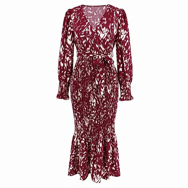 RUZU UG Wickelkleid Langärmeliges Kleid mit Schwalbenschwanz-Saum im Blumig günstig online kaufen