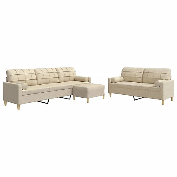 vidaXL 3-Tlg Sofagarnitur mit Fußhocker & Dekokissen Creme Stoff 3278345 günstig online kaufen