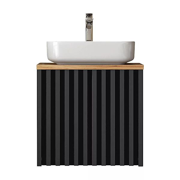 Waschtisch 60 cm mit 2 Türen, Aufsatzwaschbecken NANTES-107 in schwarz mit günstig online kaufen