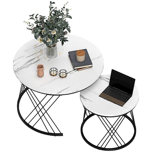 furnicato Beistelltisch Couchtische 2er-Set, Marmoroptik, Metall, günstig online kaufen